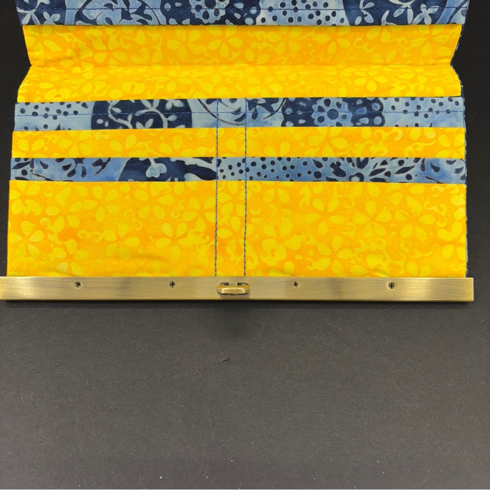 Blue Handmade Bifold Fabric Wallet Yellow Trim‎ - Picture 7 of 10